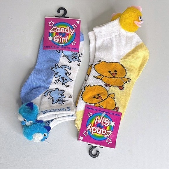 Candy Girl Other - Candy Girl 2 Pack Novelty Socks 3D Plush Cat Chick Googly Eyes Blue Yellow 6-8